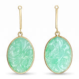 Vintage 14k Yellow Gold Carved Jadeite Floral Motif Dangle Earring Jackets