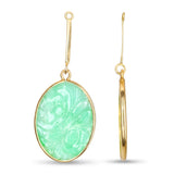 Vintage 14k Yellow Gold Carved Jadeite Floral Motif Dangle Earring Jackets
