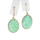 Vintage 14k Yellow Gold Carved Jadeite Floral Motif Dangle Earring Jackets