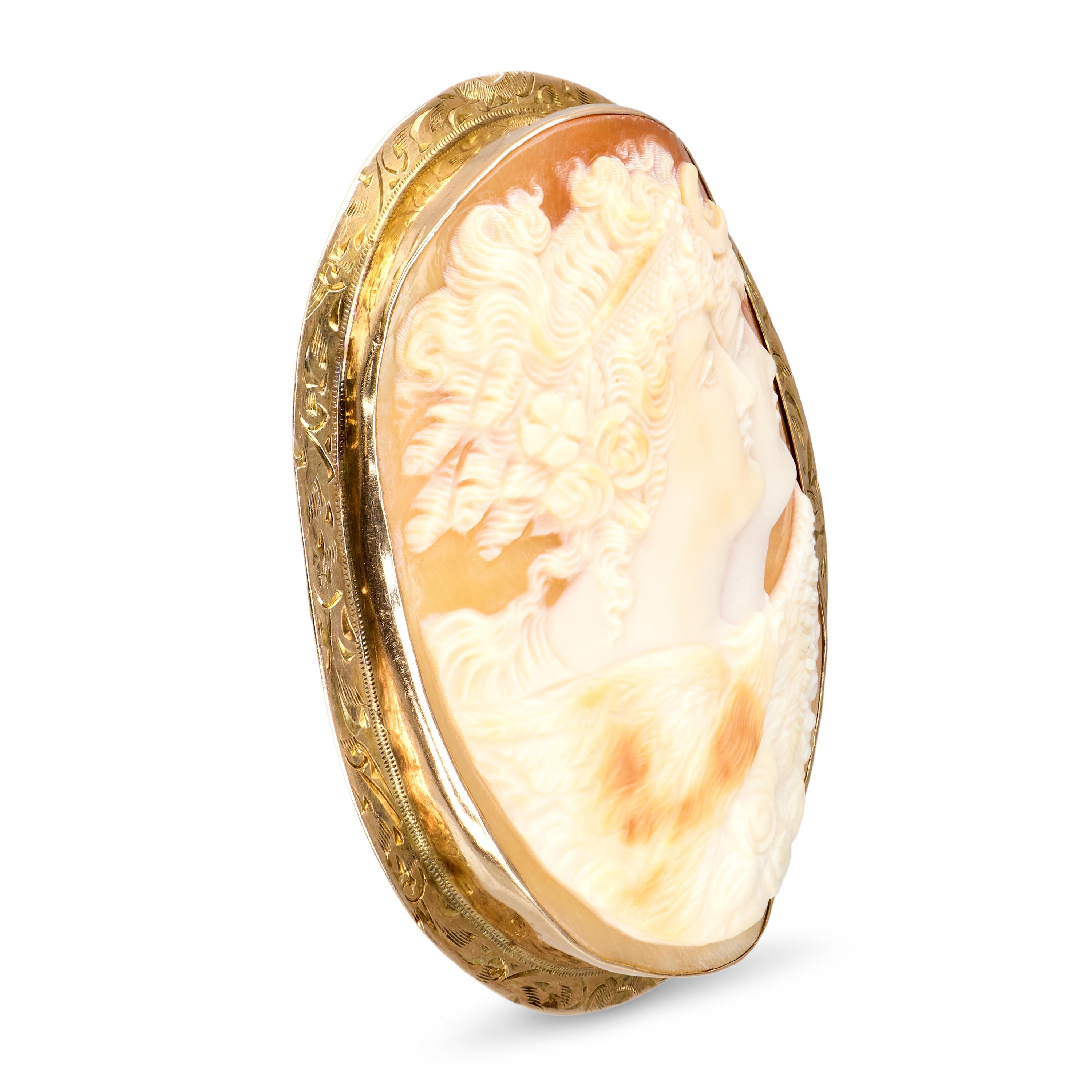 Antique Victorian 11k Yellow Gold Cameo Allegory of Day and Night Pendant Brooch