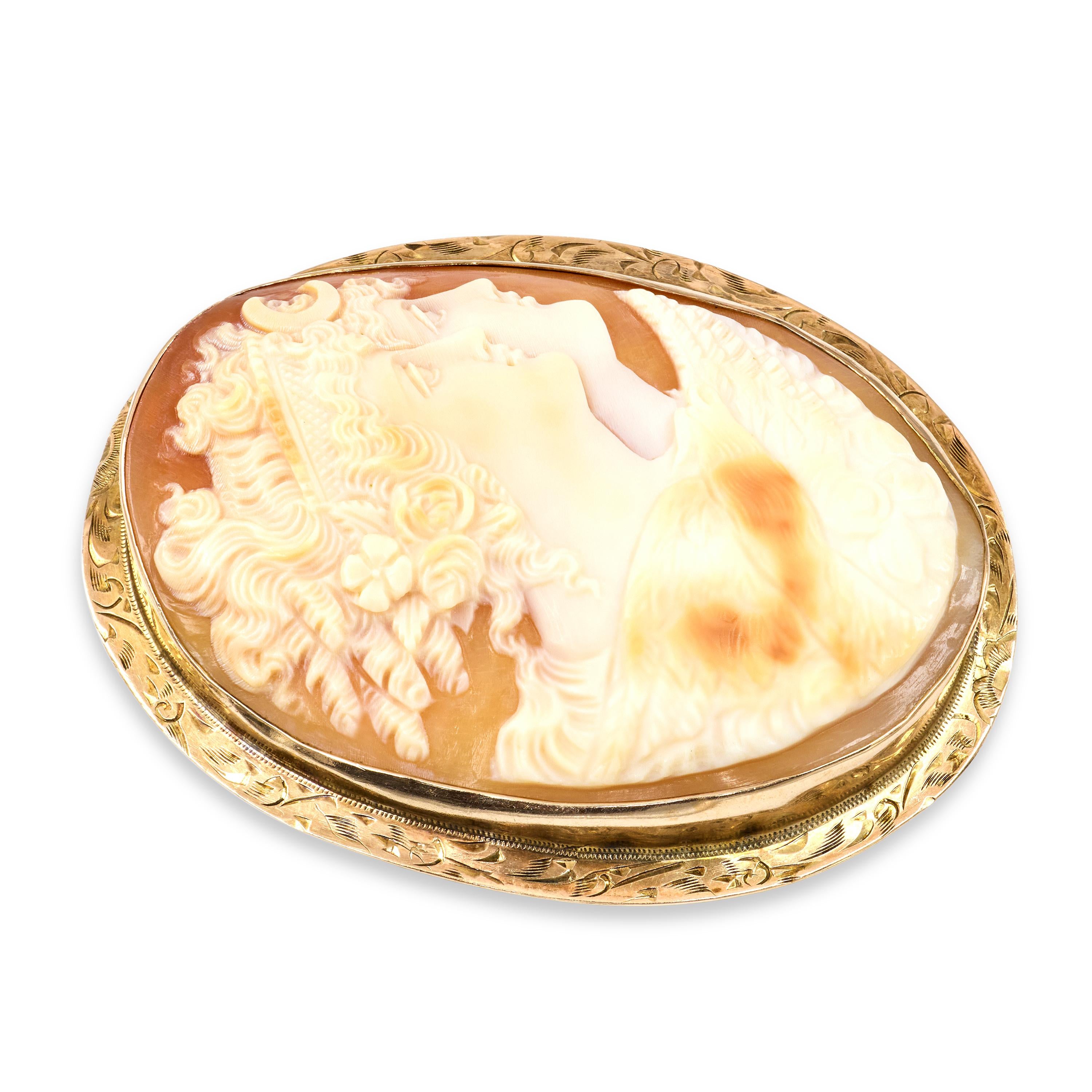 Antique Victorian 11k Yellow Gold Cameo Allegory of Day and Night Pendant Brooch