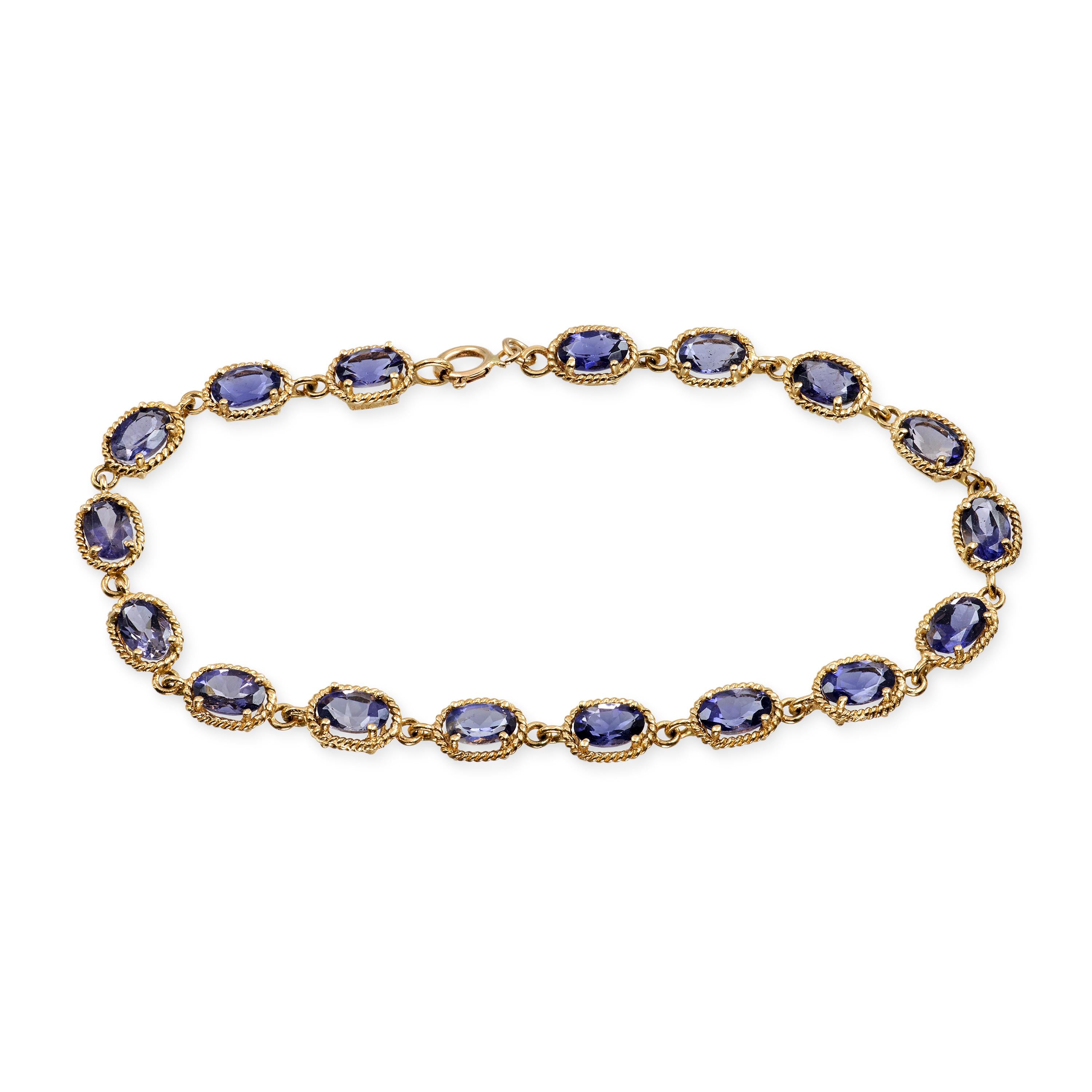 Vintage 14k Yellow Gold Iolite Link Bracelet