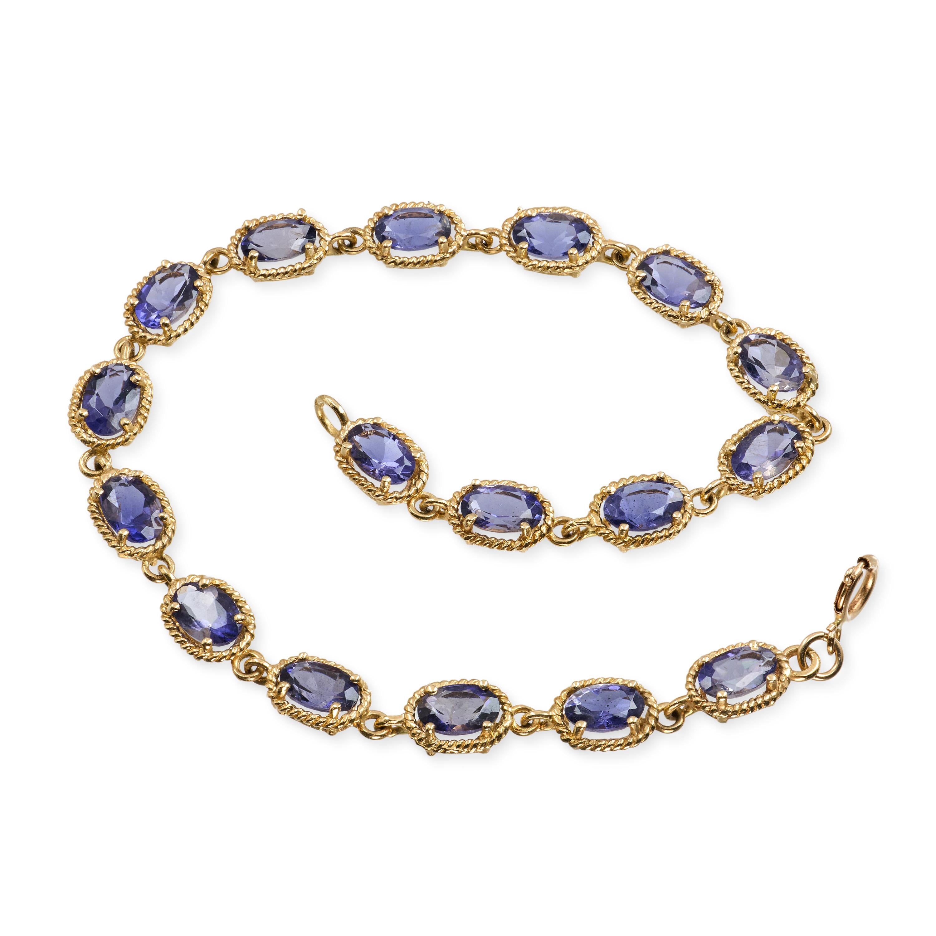 Vintage 14k Yellow Gold Iolite Link Bracelet