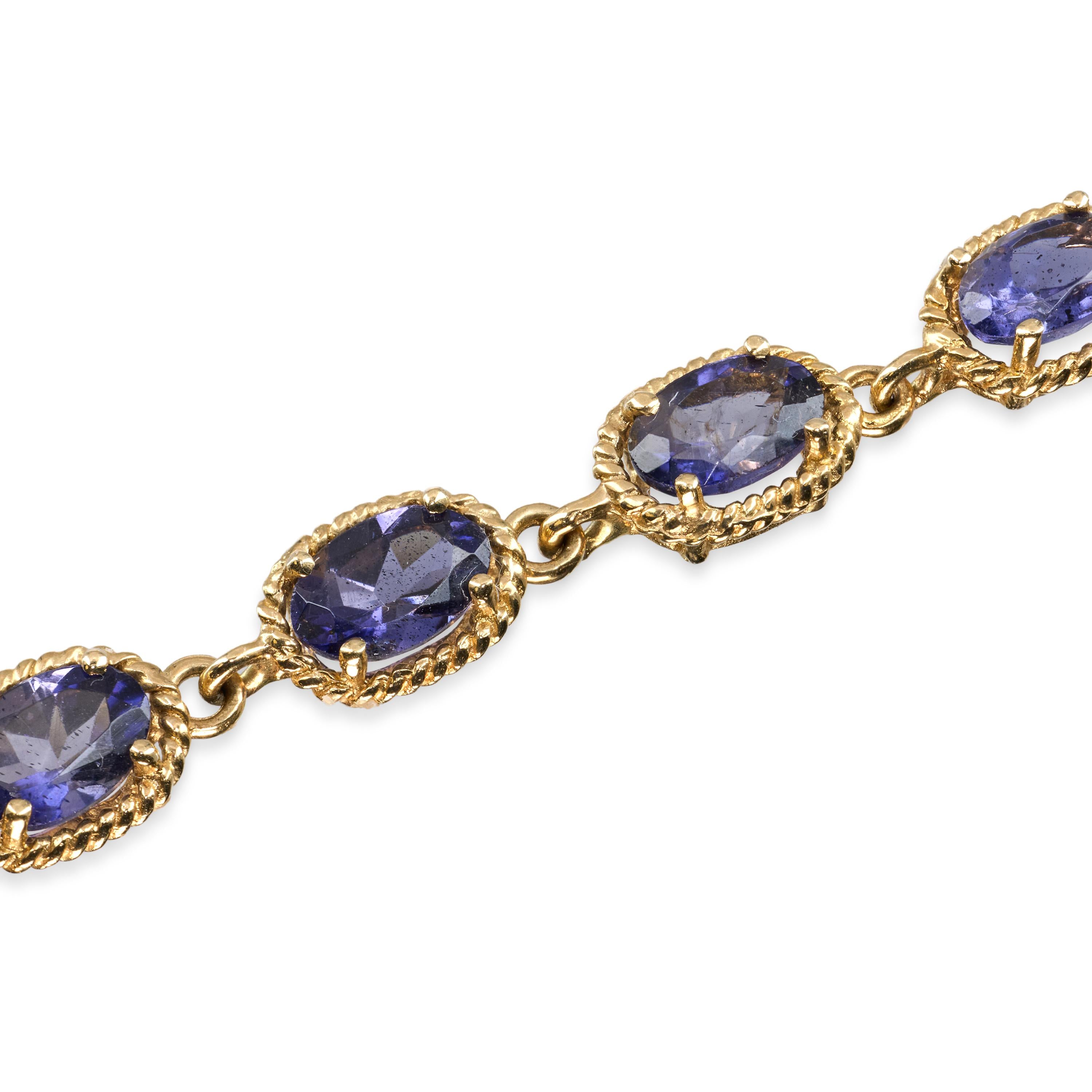 Vintage 14k Yellow Gold Iolite Link Bracelet