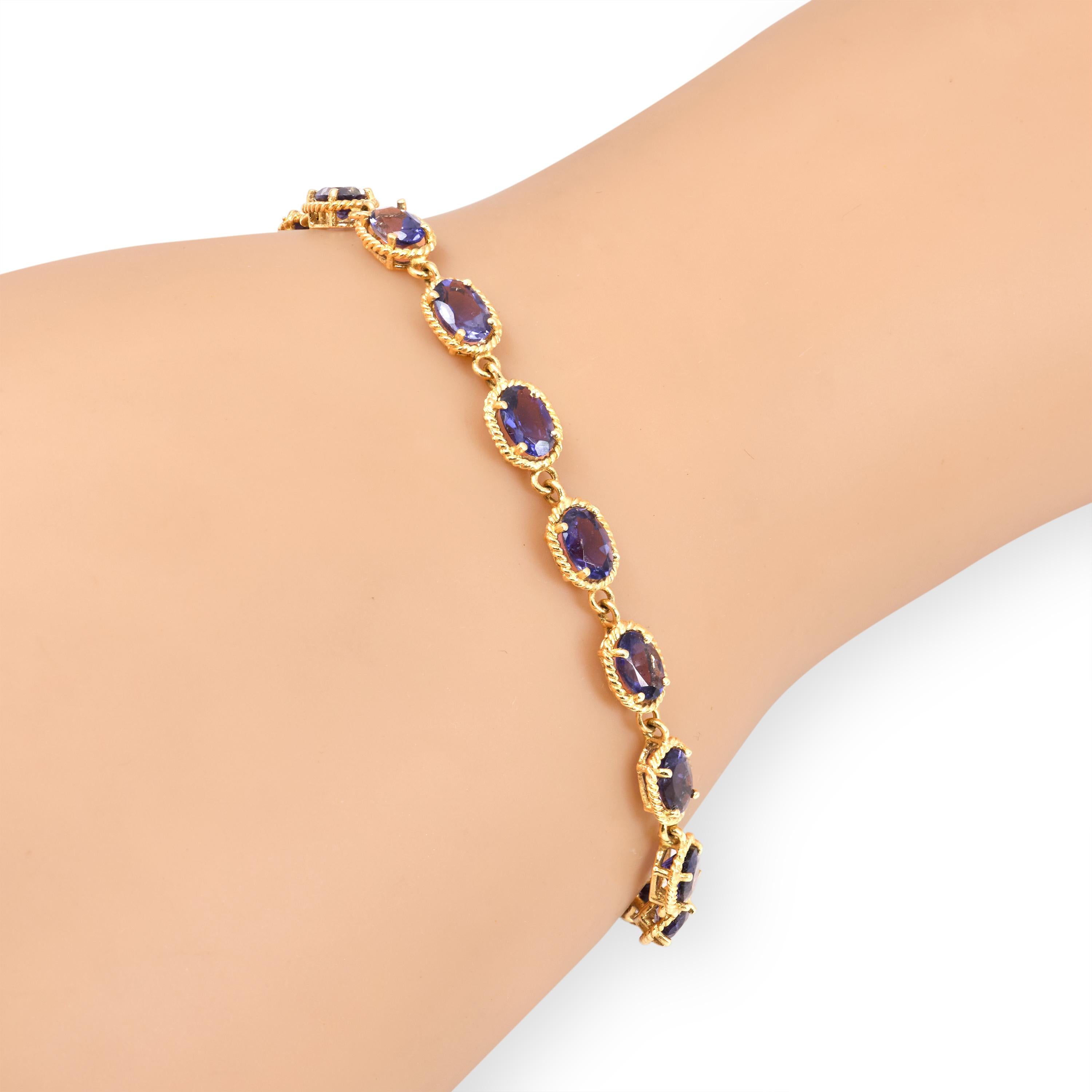 Vintage 14k Yellow Gold Iolite Link Bracelet
