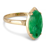 Vintage Yellow Gold Carved Jadeite Solitaire Ring