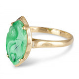 Vintage Yellow Gold Carved Jadeite Solitaire Ring