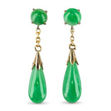Vintage Yellow Gold Green Jadeite Dangle Earrings