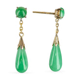 Vintage Yellow Gold Green Jadeite Dangle Earrings