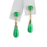 Vintage Yellow Gold Green Jadeite Dangle Earrings