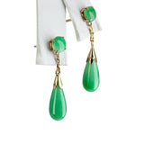 Vintage Yellow Gold Green Jadeite Dangle Earrings