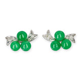 Vintage 15k White Gold Jade and Diamond Stud Earrings