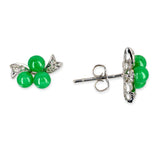 Vintage 15k White Gold Jade and Diamond Stud Earrings