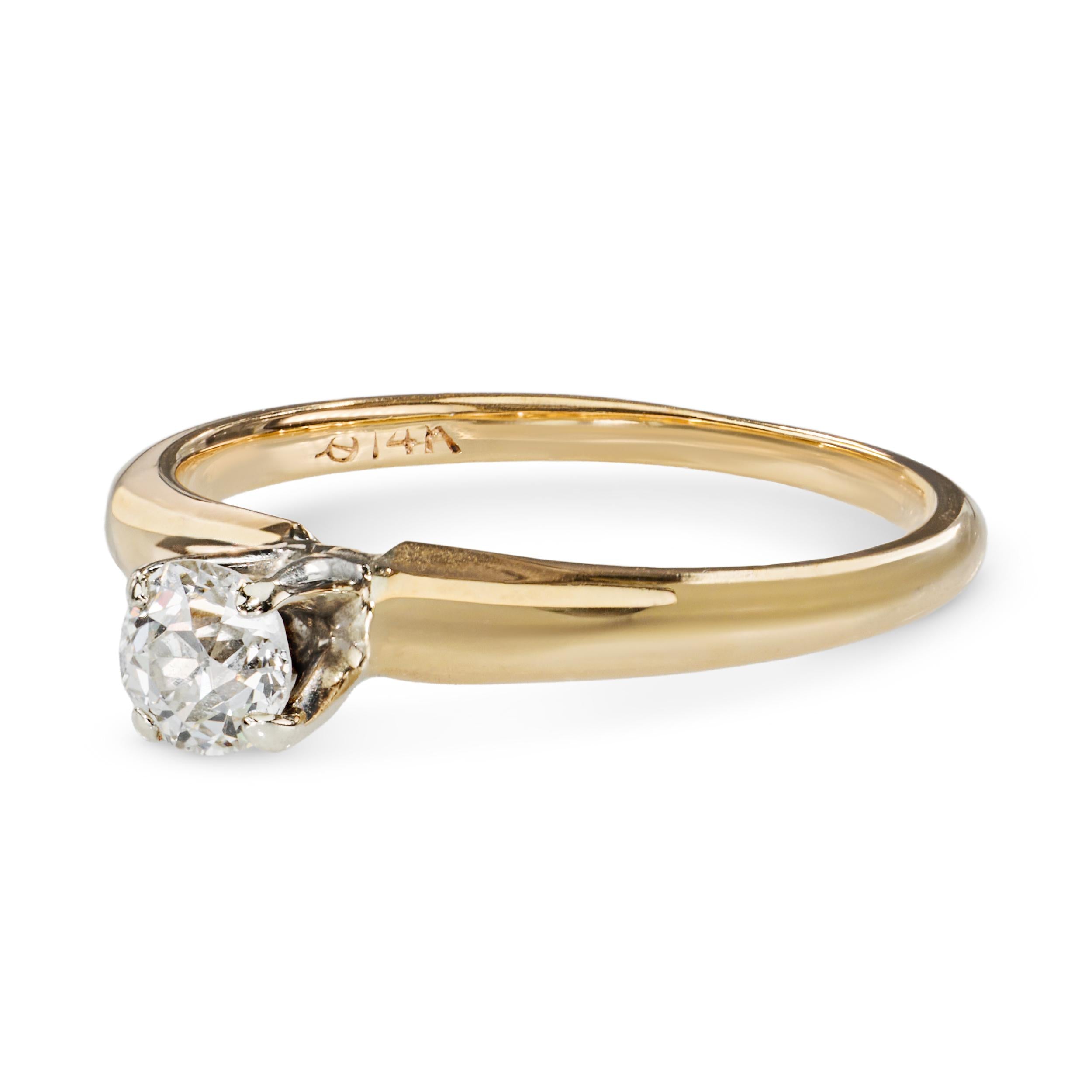 Vintage 14k Yellow Gold 0.22ct Old Euro Diamond Solitare Ring