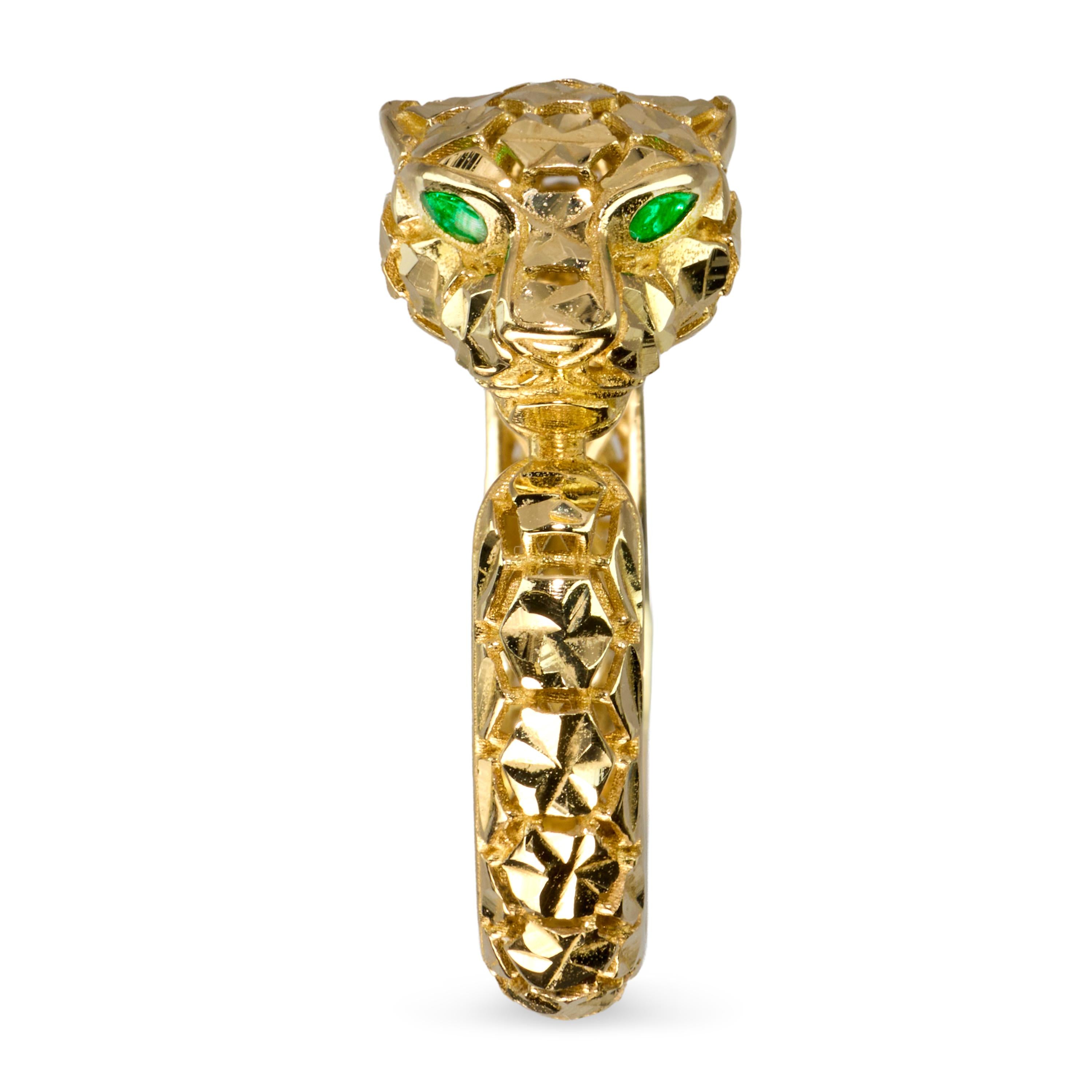 10k Yellow Gold Italian Geometric Panther Design Ring