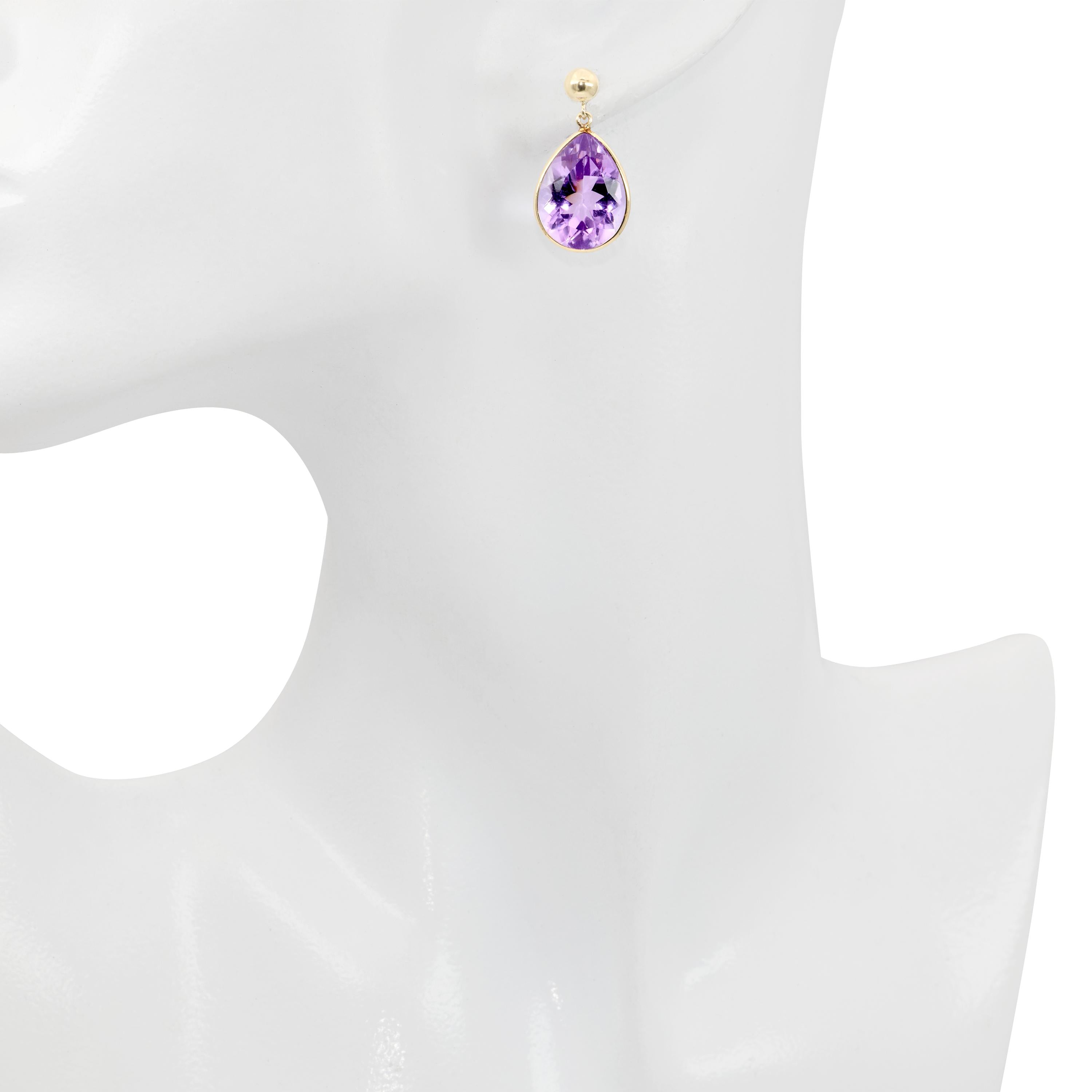 14k Yellow Gold 16.0tcw Amethyst Drop Earrings