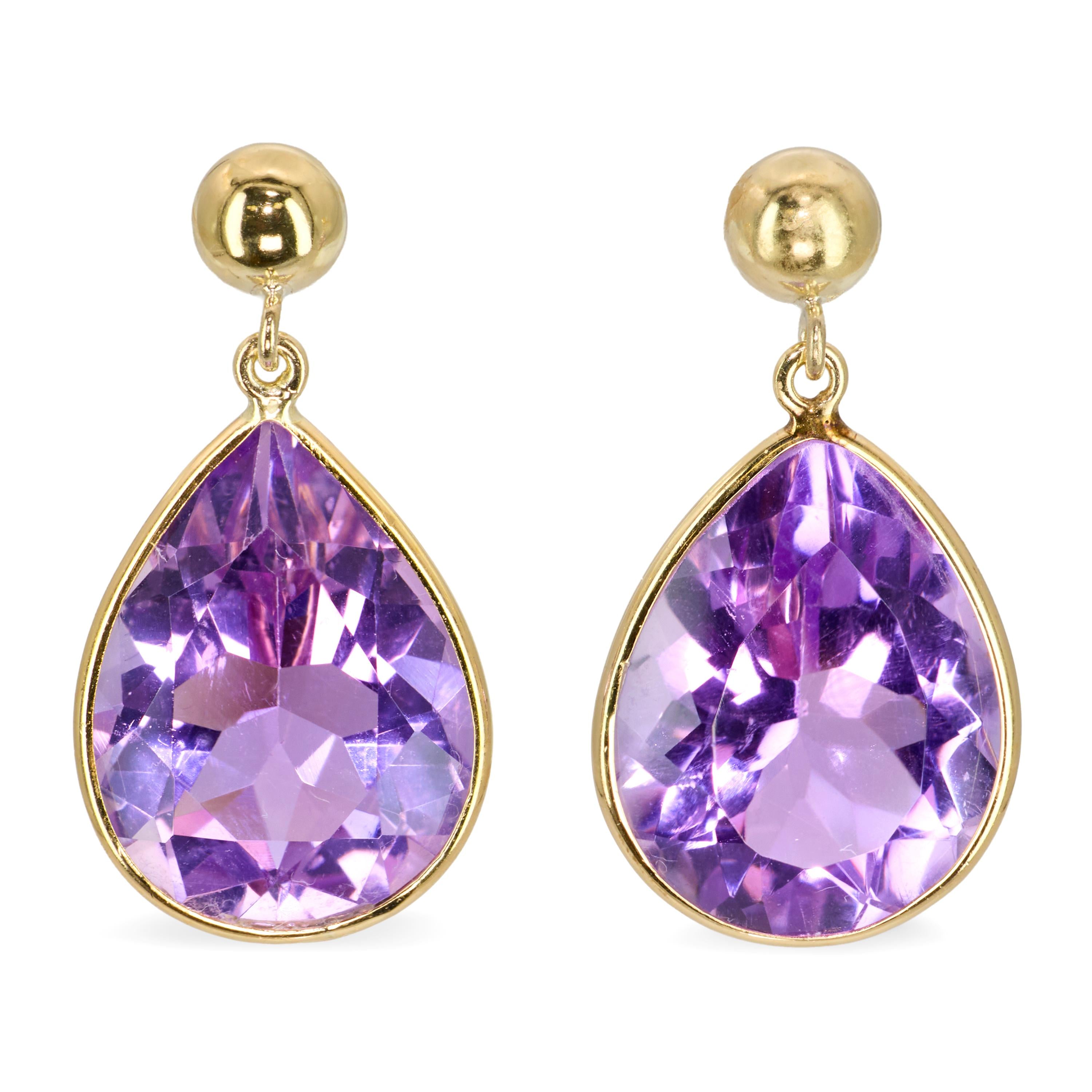 14k Yellow Gold 16.0tcw Amethyst Drop Earrings