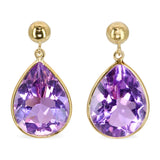 14k Yellow Gold 16.0tcw Amethyst Drop Earrings