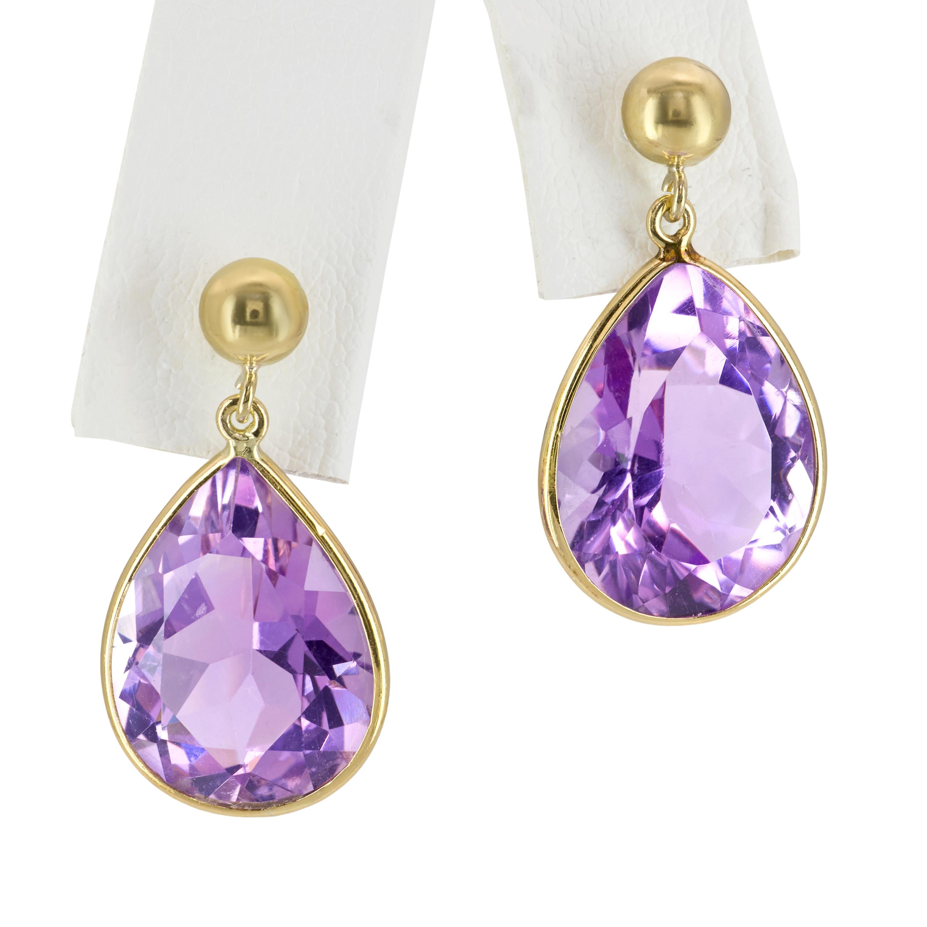 14k Yellow Gold 16.0tcw Amethyst Drop Earrings
