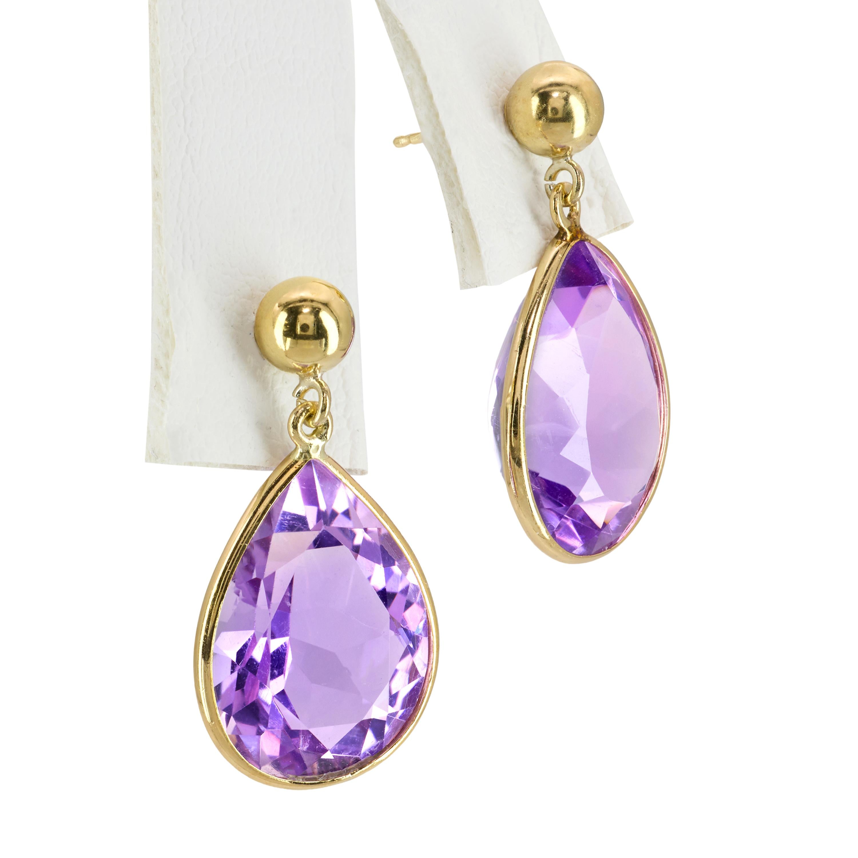 14k Yellow Gold 16.0tcw Amethyst Drop Earrings