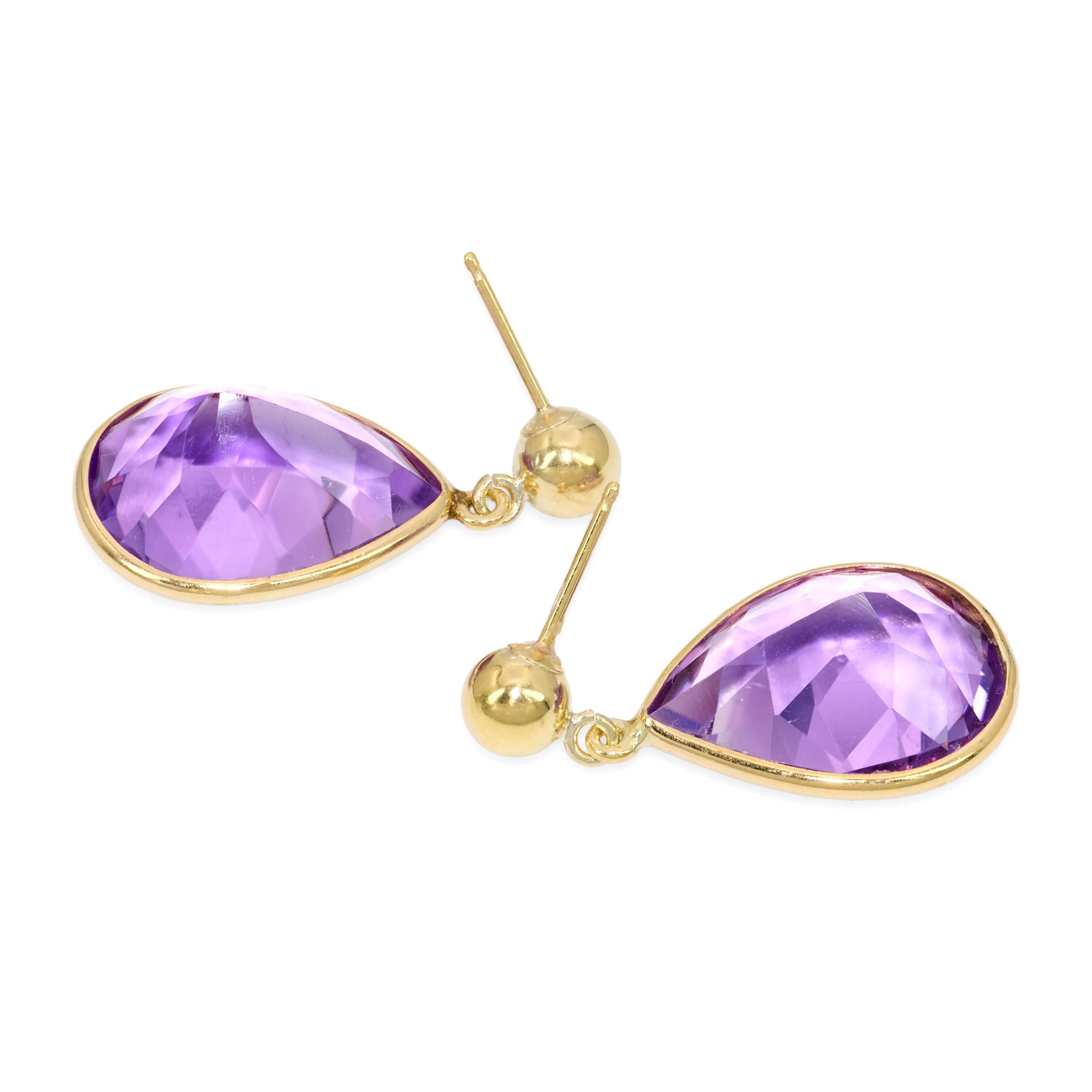 14k Yellow Gold 16.0tcw Amethyst Drop Earrings