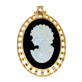 Vintage 18k Yellow Gold Opal and Black Onyx Cameo Pendant