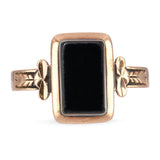 Antique 10k Rose Gold Banded Onyx Engraved Ring