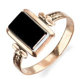 Antique 10k Rose Gold Banded Onyx Engraved Ring