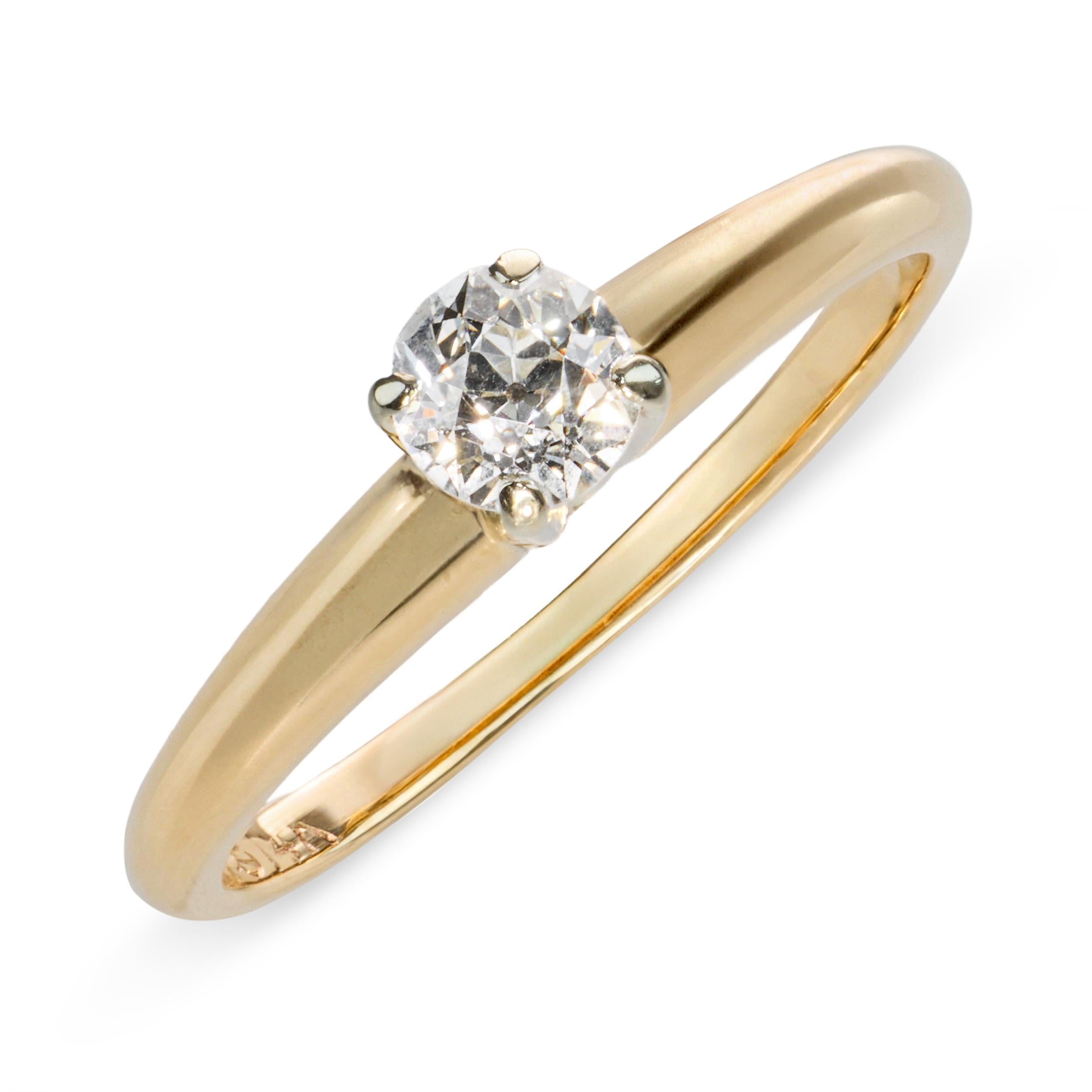 Vintage 14k Yellow Gold 0.22ct Old Euro Diamond Solitare Ring