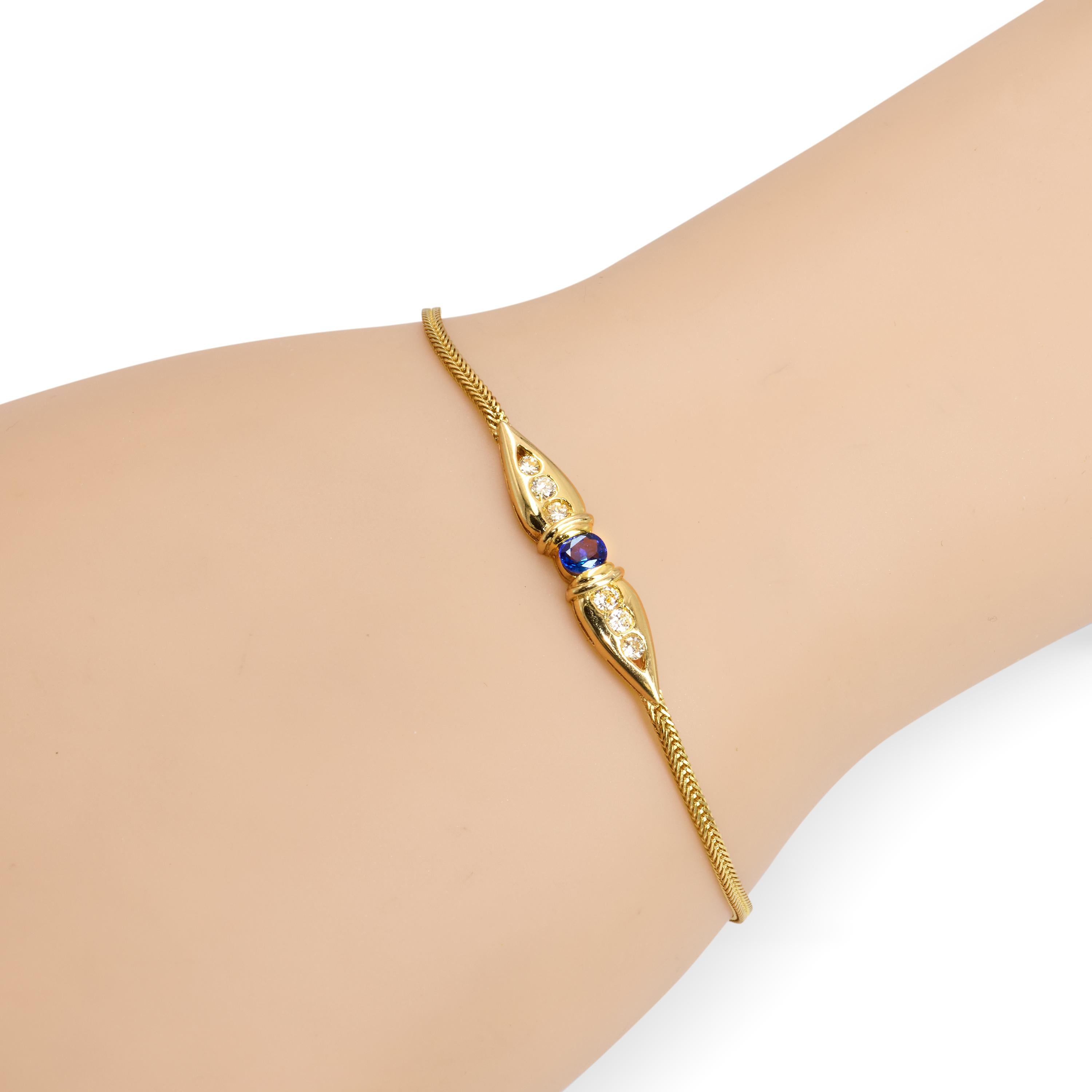 Vintage 18k Yellow Gold Sapphire and Diamond Chain Bracelet