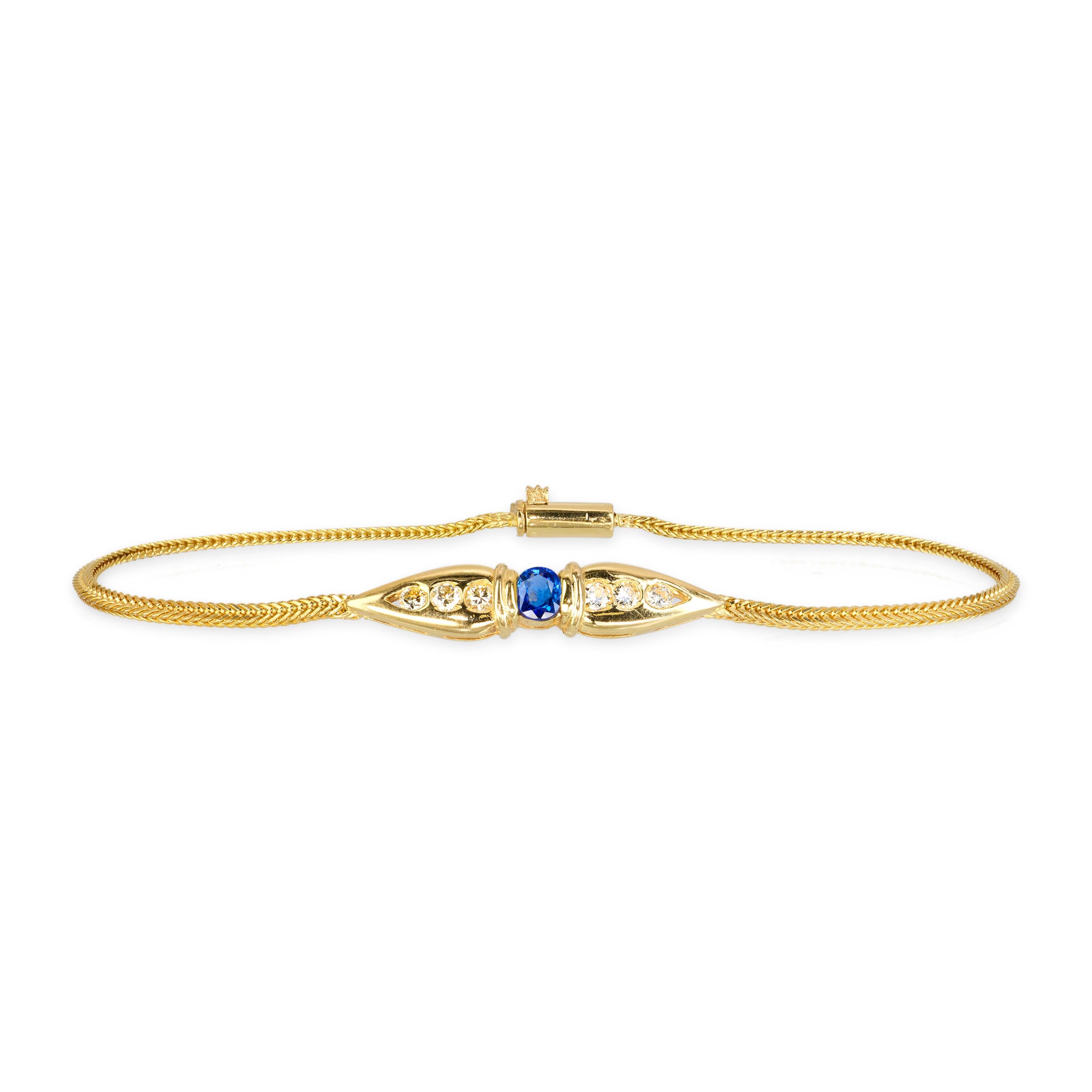 Vintage 18k Yellow Gold Sapphire and Diamond Chain Bracelet
