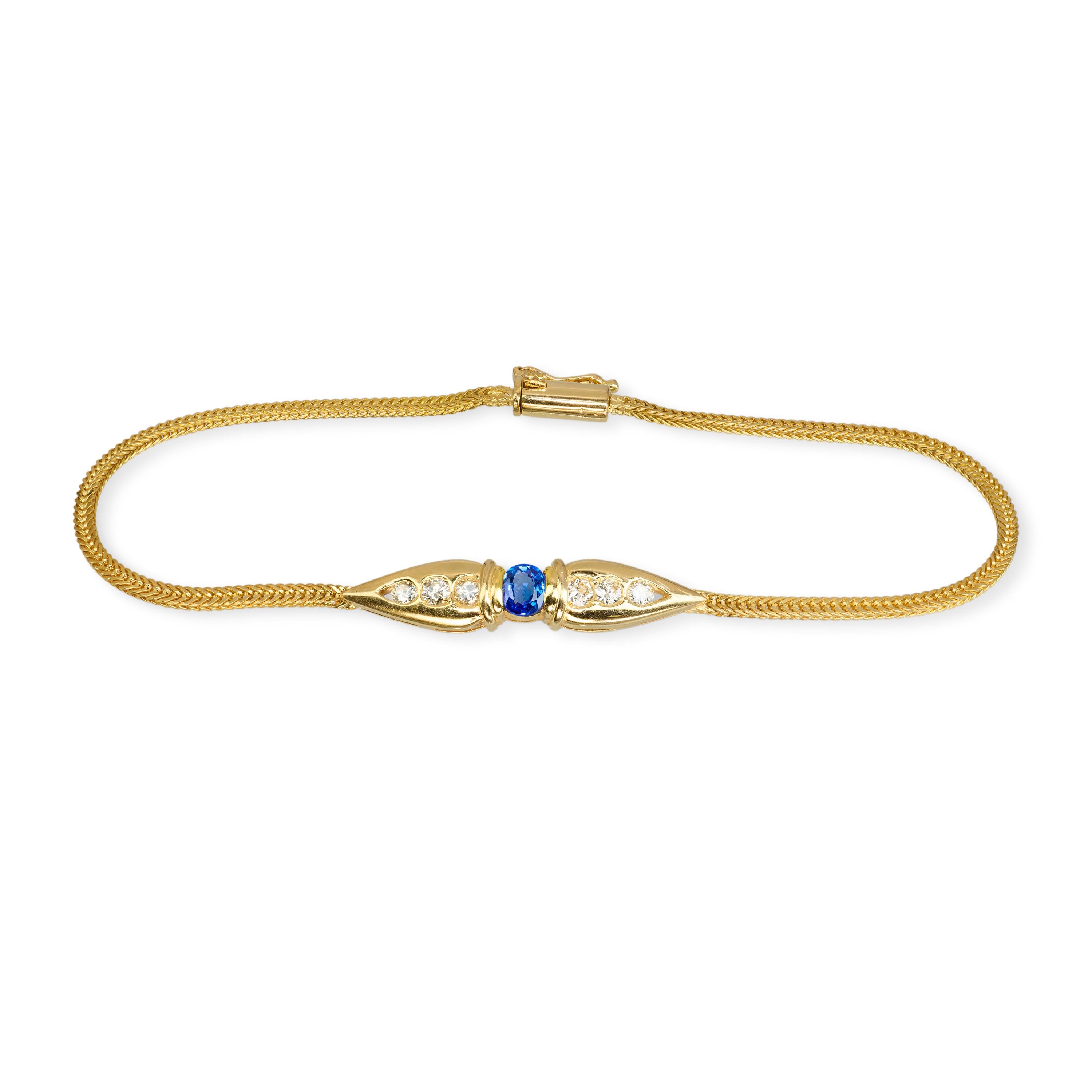 Vintage 18k Yellow Gold Sapphire and Diamond Chain Bracelet