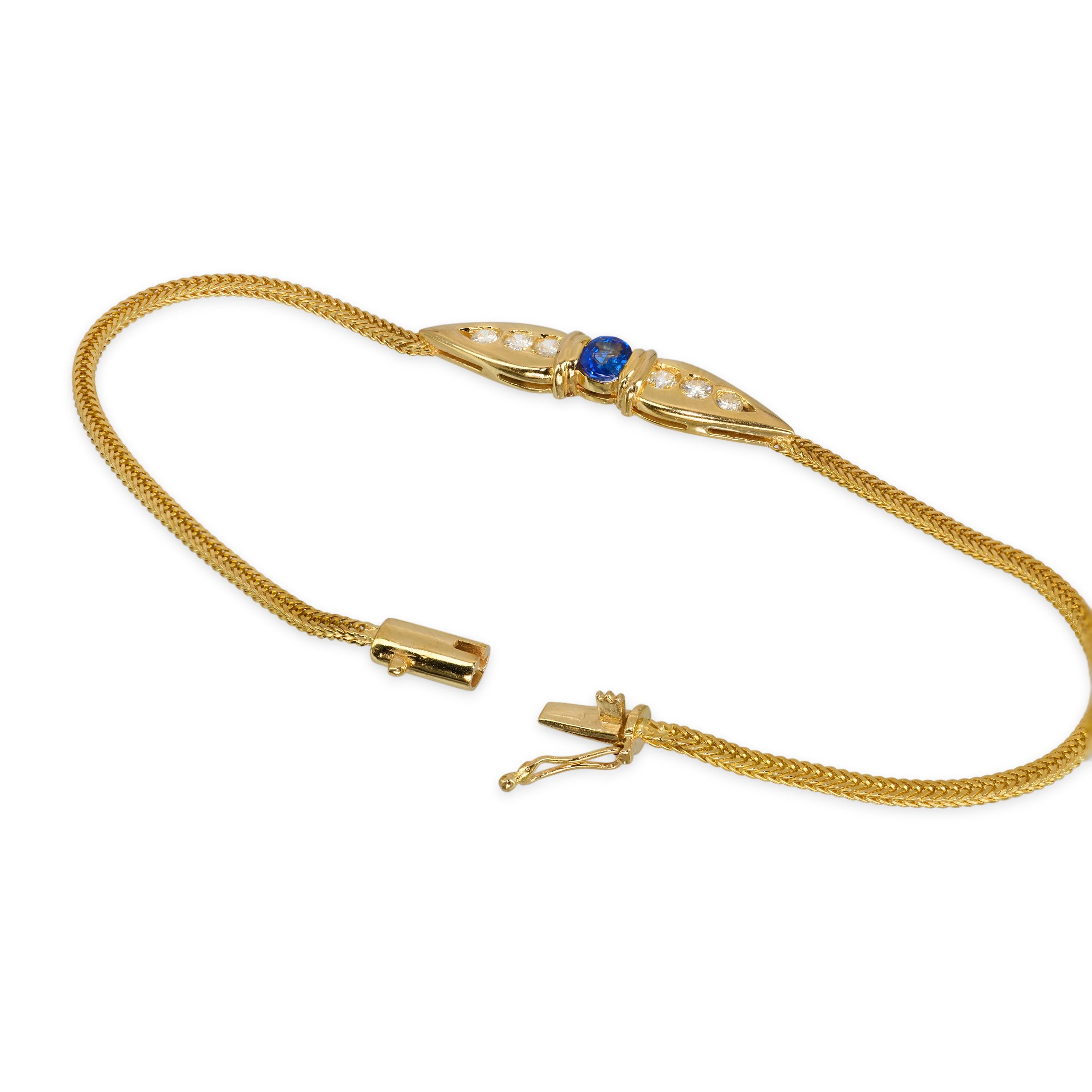 Vintage 18k Yellow Gold Sapphire and Diamond Chain Bracelet