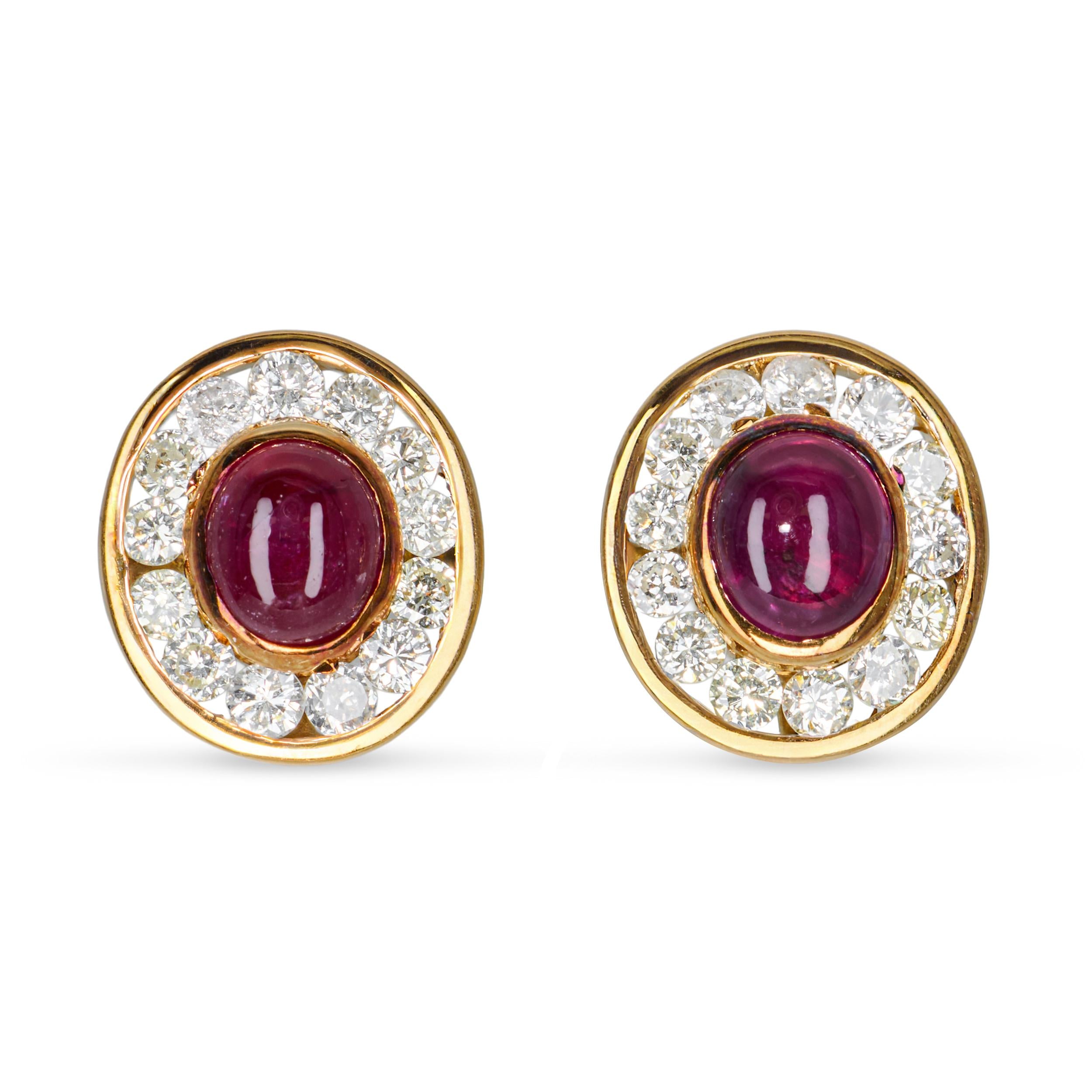 Vintage 14k Yellow Gold Ruby and Diamond Halo Stud Earrings