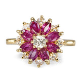 14k Yellow Gold Diamond and Ruby Floral Cluster Ring