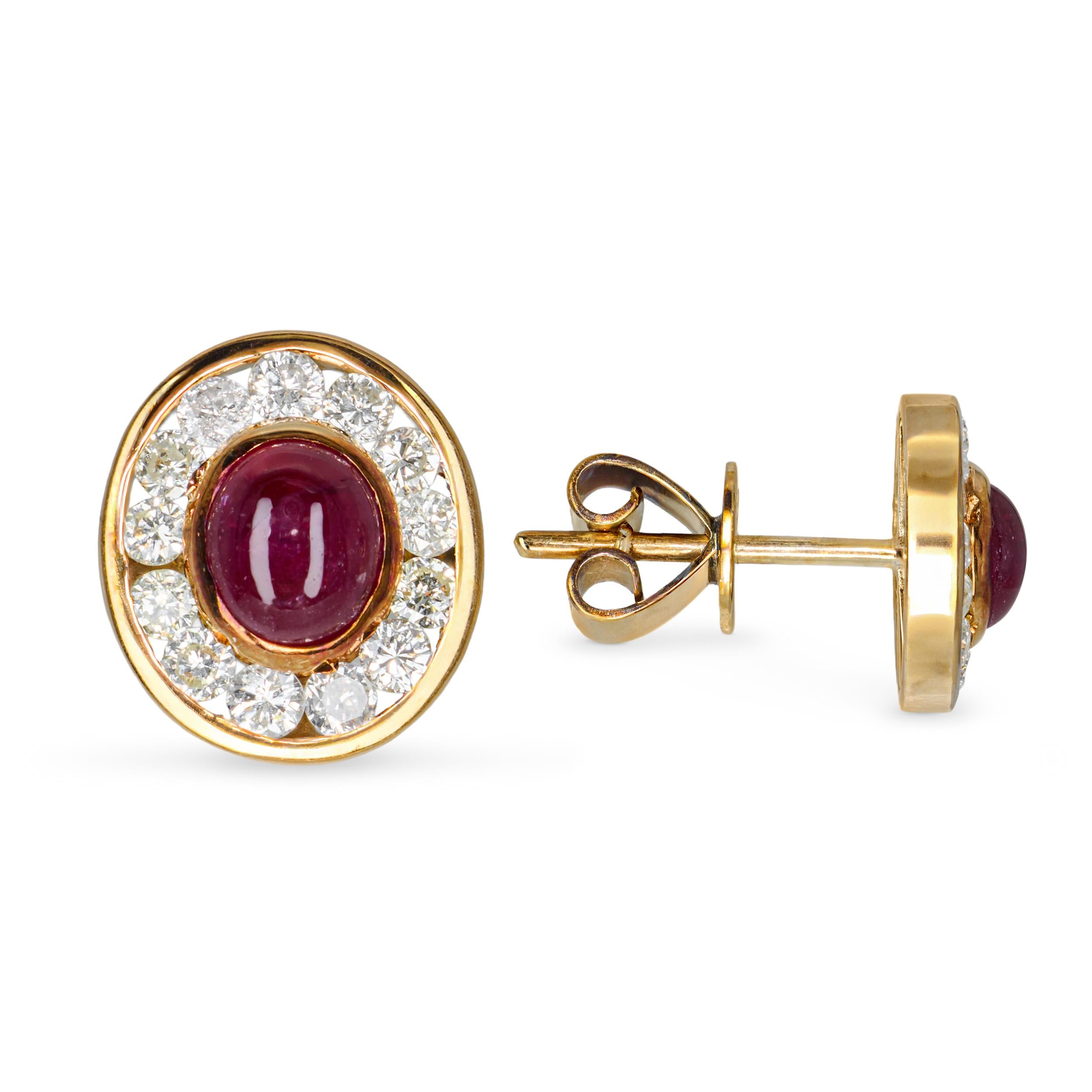 Vintage 14k Yellow Gold Ruby and Diamond Halo Stud Earrings
