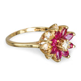 14k Yellow Gold Diamond and Ruby Floral Cluster Ring