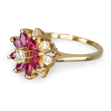14k Yellow Gold Diamond and Ruby Floral Cluster Ring