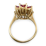 14k Yellow Gold Diamond and Ruby Floral Cluster Ring