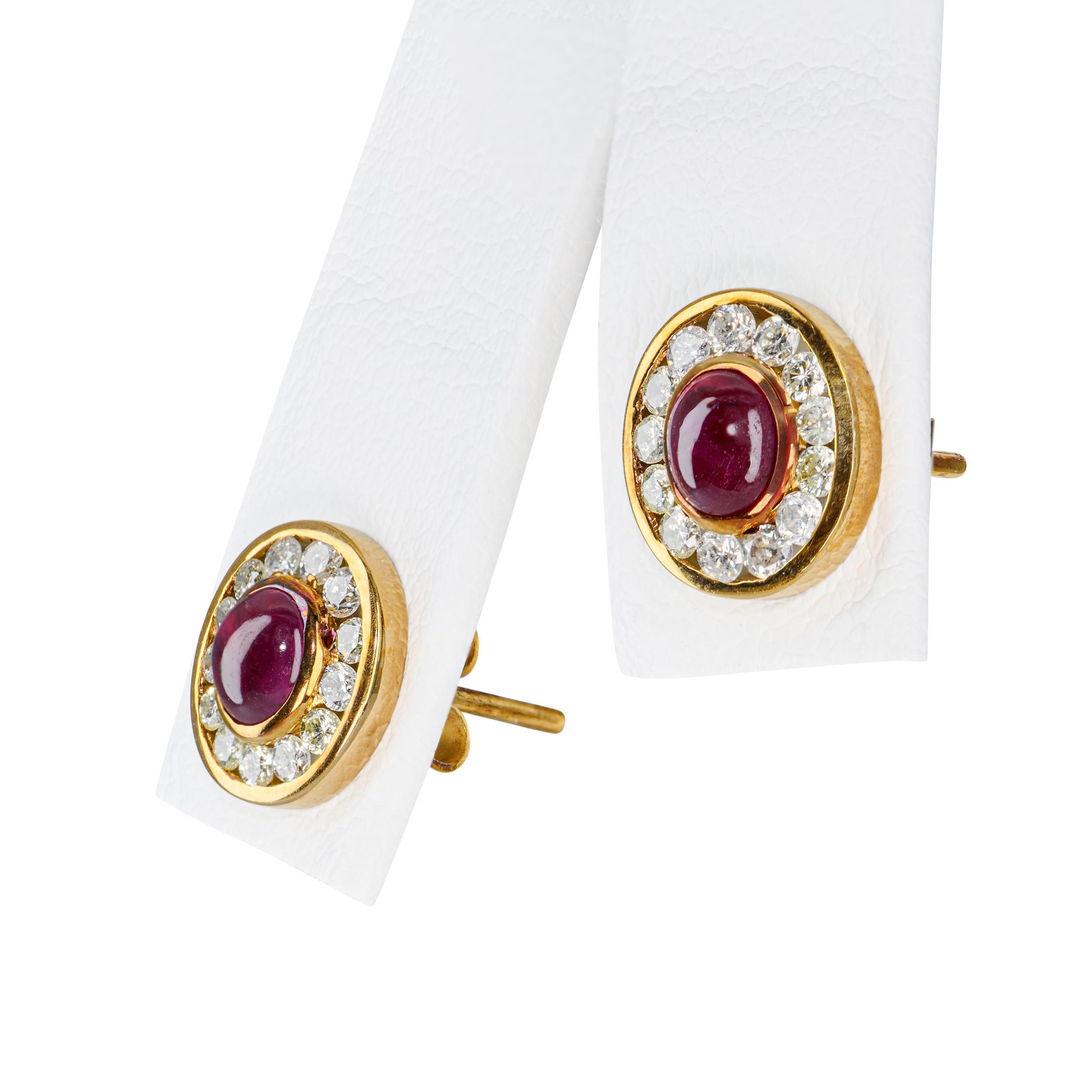 Vintage 14k Yellow Gold Ruby and Diamond Halo Stud Earrings