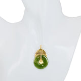 Vintage 17k Yellow Gold Palm Motif Jade Donut Pendant