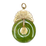 Vintage 17k Yellow Gold Palm Motif Jade Donut Pendant