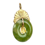 Vintage 17k Yellow Gold Palm Motif Jade Donut Pendant