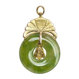 Vintage 17k Yellow Gold Palm Motif Jade Donut Pendant