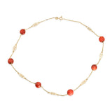 Vintage 14k Yellow Gold Red Coral Bead Ornate Link Necklace