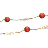 Vintage 14k Yellow Gold Red Coral Bead Ornate Link Necklace