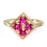 Vintage 14k Yellow Gold Geometric Ruby Pave Ring