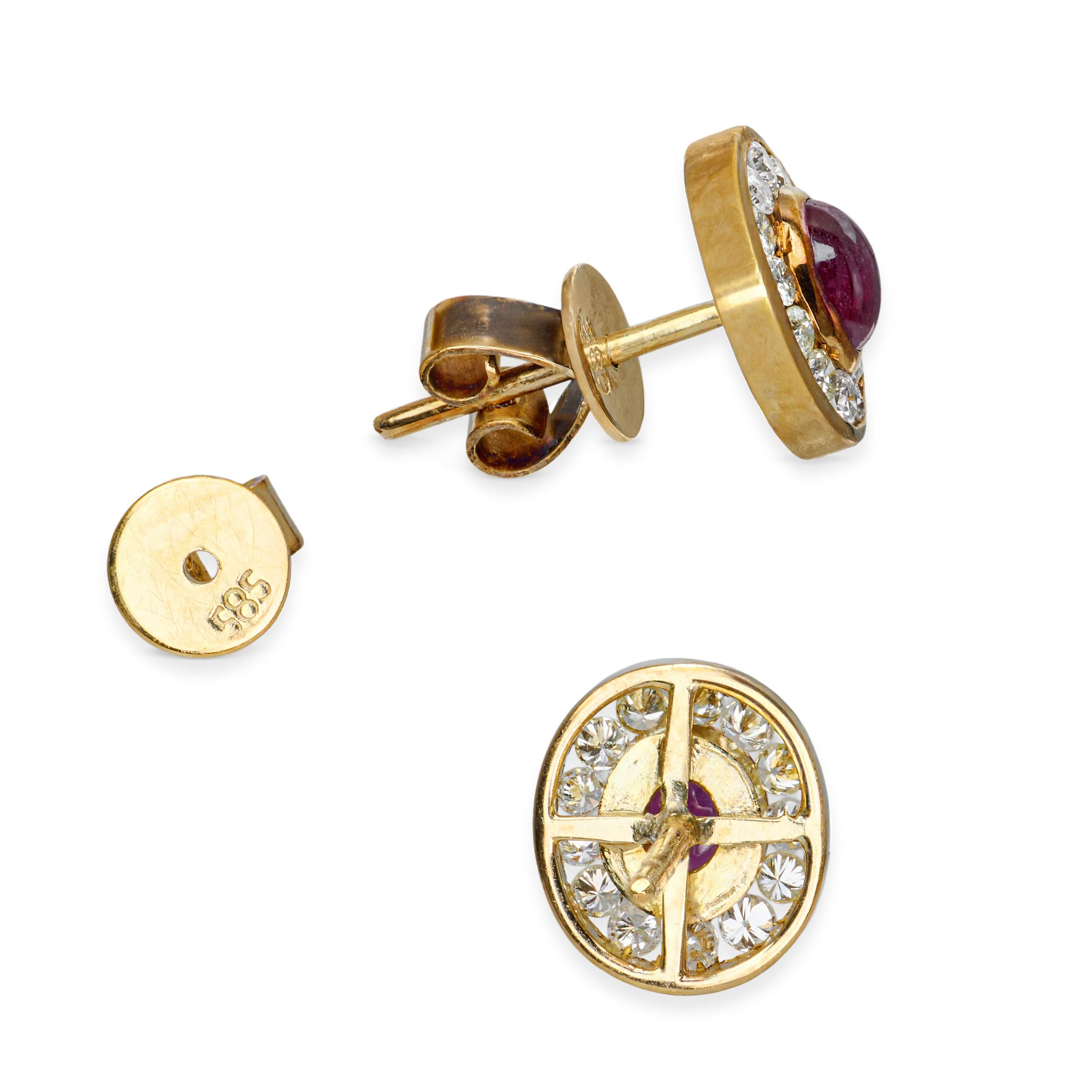 Vintage 14k Yellow Gold Ruby and Diamond Halo Stud Earrings