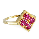 Vintage 14k Yellow Gold Geometric Ruby Pave Ring