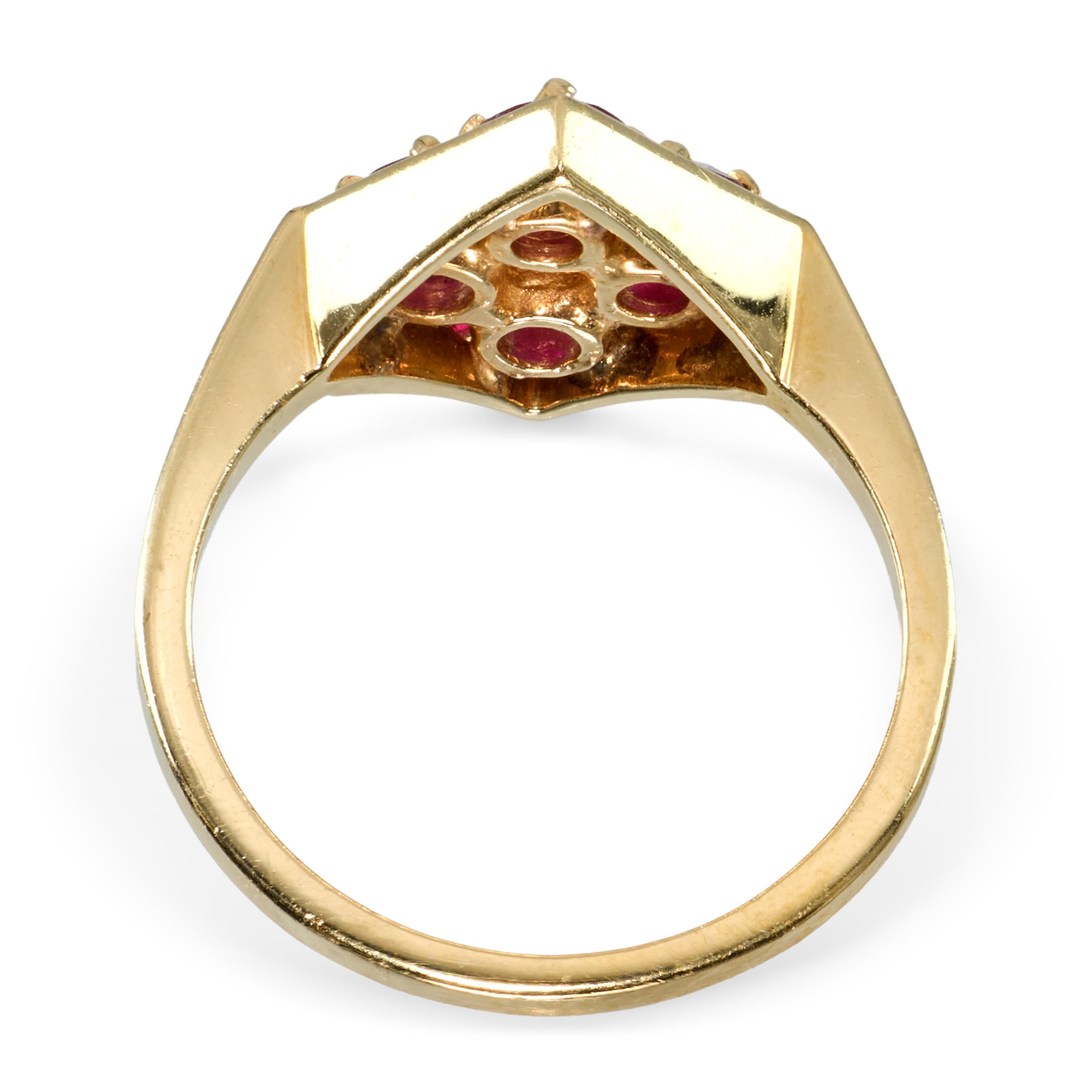 Vintage 14k Yellow Gold Geometric Ruby Pave Ring